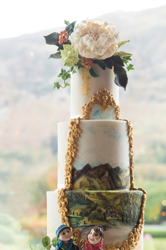 Hand-painted wedding cake at The Inn on the Lake, The Lake District